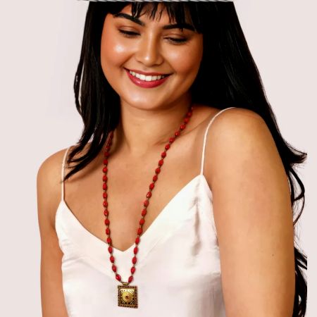 Handcrafted Brass Alloy Royal Radiance Red Bead Necklace